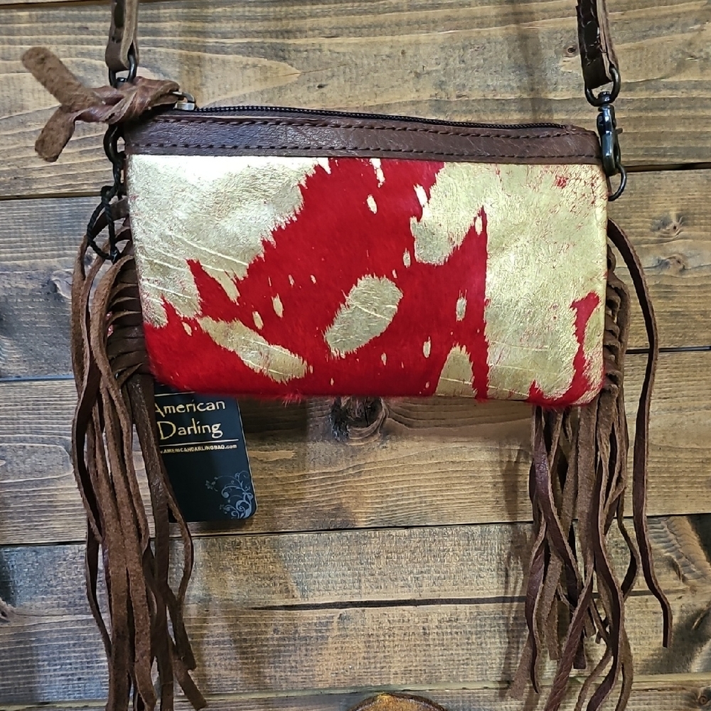 American Darling Red and Gold Crossbody Bag with Fringe